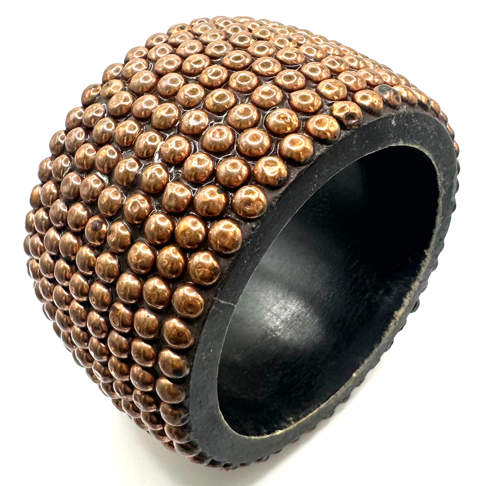 Massive Solid Brown Wooden Copper Studded Statement Chunky Bangle Bracelet